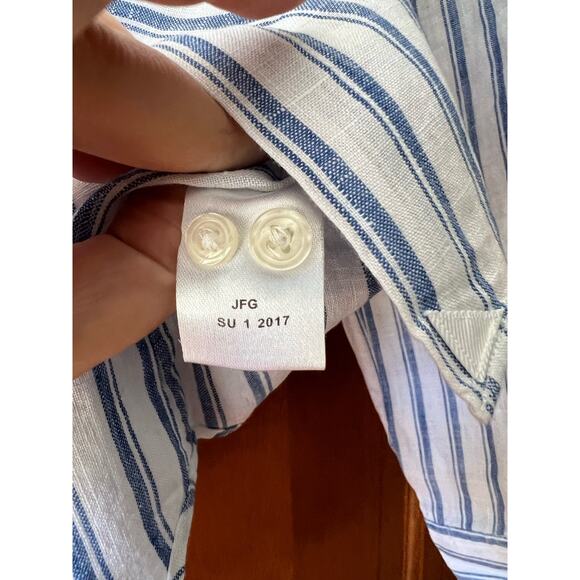 NWOT UNTUCKit Women's Linen Wehlen Stripe Button Up Shirt Blue/White Size 2 - Picture 7 of 11